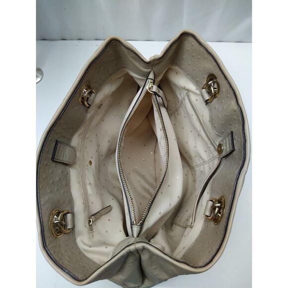 Kate Spade Beige Leather Ostridge Embossed Chain Strap Satchel Shoulder Bag - Picture 9 of 13
